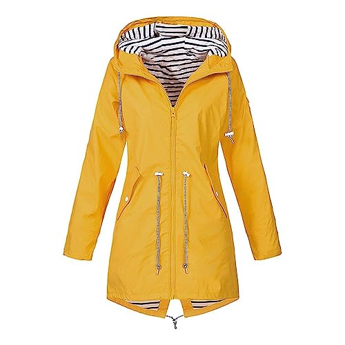 Übergangsjacken Damen,Women's Rain Jacket Leichter wasserdichter Regenmantel mit Kapuze Winddicht Verstellbarer Windbreaker,Regenmantel Fahrrad,1# Yellow,M von Generic