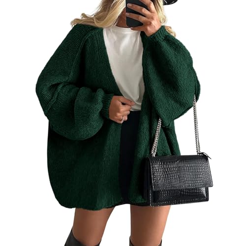 Übergangsmantel Damen Strickjacke Damen Oversize Casual Offene Front Strickmantel Pullover Herbst Langarm Warme Grobstrick Elegant Cardigan für Frühling Winter XL Dark Green von Generic