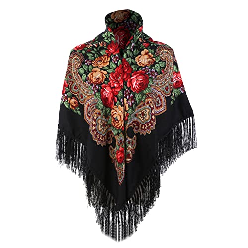 Übergroße Schals für Damen Scarves Russischer Babuschka-Schal für Damen, Schal, übergroß, traditioneller ukrainischer Retro-Stil, bedruckte Quasten, quadratische Schals Cashmere Scarf for Women von Generic