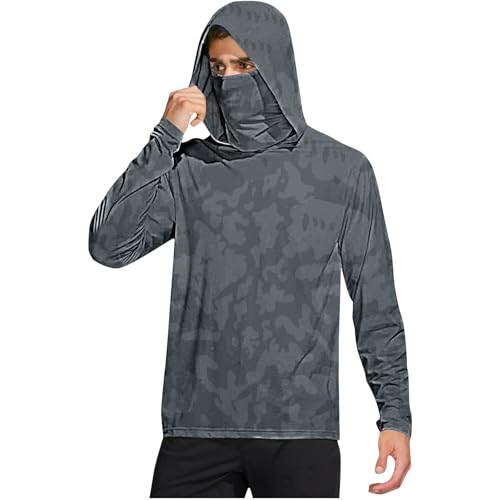 UPF 50+ Hoodie Herren Langarm UV Shirt mit Kapuze Sonnenschutz Wandershirt Regular Fit Sommerjacke Leicht Weich UV-Shirt Stretch Bequeme Sonnenschutzkleidung Prime 04 Dunkelgrau L von Generic