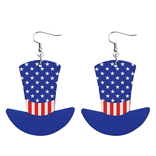 USA Amerikanische Flagge baumelnde Kappenform böhmische Ohrringe für Frauen patriotisch 4. Juli Unabhängigkeitstag Geschenk Stern Streifen PU Leder Vintage Ohrringe Chunky Hoop Ohrringe Set, C, von Generic