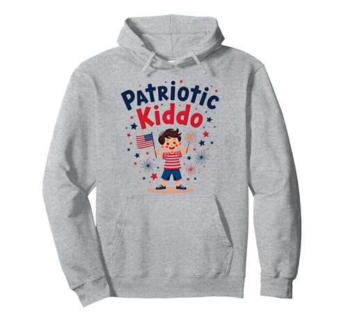 USA Kids Patriotic Kiddo, amerikanische Flagge, Sterne, Feuerwerk Pullover Hoodie, Unisex für Erwachsene, Grau Meliert, XXL von Generic