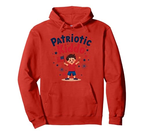 USA Kids Patriotic Kiddo, amerikanische Flagge, Sterne, Feuerwerk Pullover Hoodie, Unisex für Erwachsene, Rot, XXL von Generic