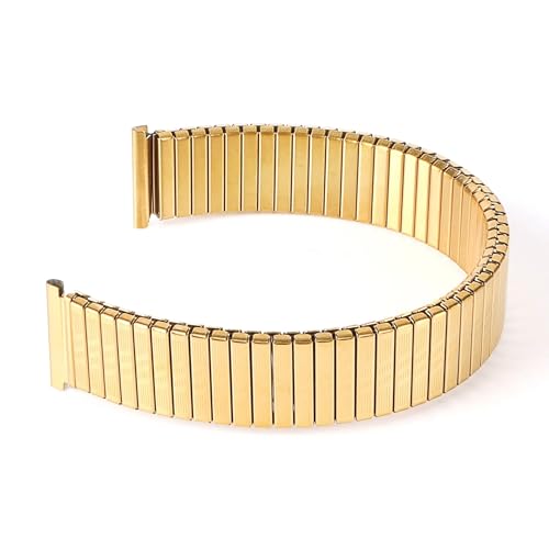 Uhrenarmband aus Edelstahl und Metall, elastisch, 12 mm, 14 mm, 16 mm, 18 mm, 20 mm, verstellbar, for Herren und Damen, universelles Ersatzarmband(Gold,18mm) von Generic