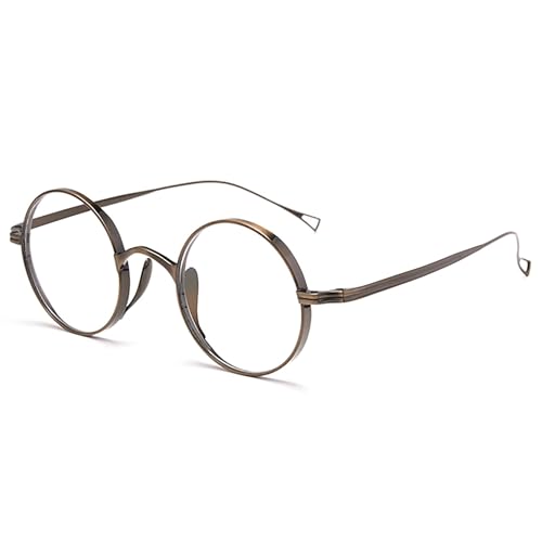 Ultradünne, Runde Lesebrille aus Metall für Männer, Titanrahmen Retro-Lesebrille mit Blaulichtblockierung(Brass,1.5) von Generic