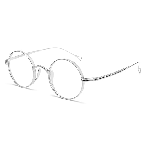 Ultradünne, Runde Lesebrille aus Metall für Männer, Titanrahmen Retro-Lesebrille mit Blaulichtblockierung(Silver,0.75) von Generic