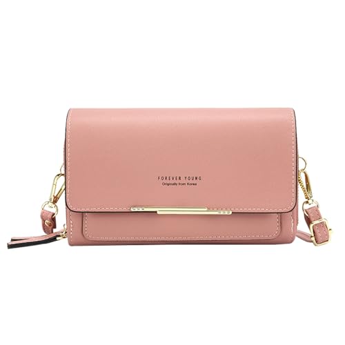 Umhängetasche, Geldbörse, reine Farbe, einfache Tasche, koreanische Version der modischen Umhängetasche, Damentasche Smartphone Taschen (Pink, One Size) von Generic