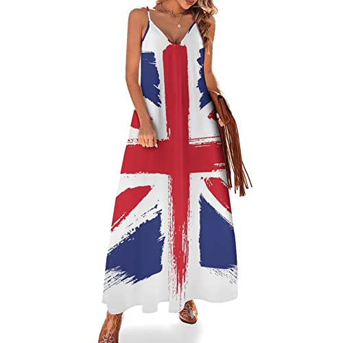 Union Jack Damen Ärmelloses Maxikleid Lang Kleid V-Ausschnitt Strandkleid Freizeitkleid von Generic