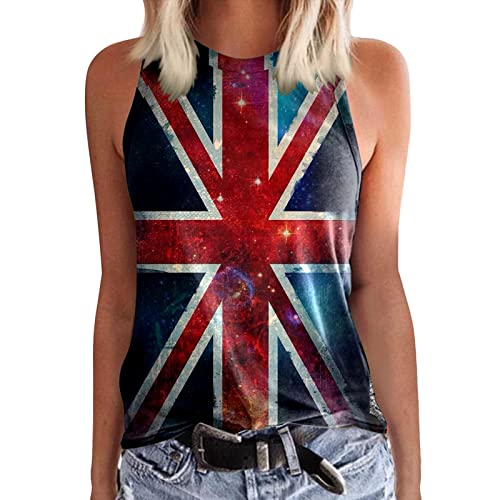 Union Jack Tank Top Damen 4. Juli Tanks Tops für Damen King Charles III Krönung 2023 patriotische Shirts Weste Bluse ärmellos T-Shirts, Z0516b-dunkelblau, Medium von Generic