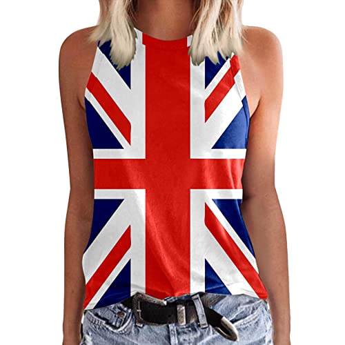 Union Jack Tank Top Damen 4. Juli Tanks Tops für Damen King Charles III Krönung 2023 patriotische Shirts Weste Bluse ärmellos T-Shirts, rot, M von Generic