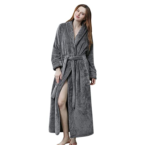 Unisex Bademantel Lang Mit Reissverschluss Und Kapuze Winter Cozy Warm Weich Wadenlang Bodenlang Loungewear Bademantel Damen Flauschig Mit Kapuze Langarm Hausmantel Für Frauen von Generic
