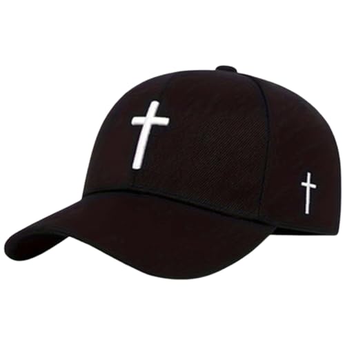Unisex Baseball Cap mit Kreuz-Stickerei Basecap Weiß/Schwarz Christentum Baseballkappe Stylische Lässig Schirmmütze mit Gebogenem Schirm Sonnenmütze Baseballkappe für Frühling Sommer von Generic