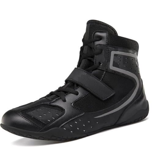 Unisex Boxtrainingsschuhe, leichte Wrestling-Fitness-Sneaker mit Schnürung, Kickboxstiefel für Gute Beweglichkeit und Unterstützung,Schwarz,41 EU von Generic