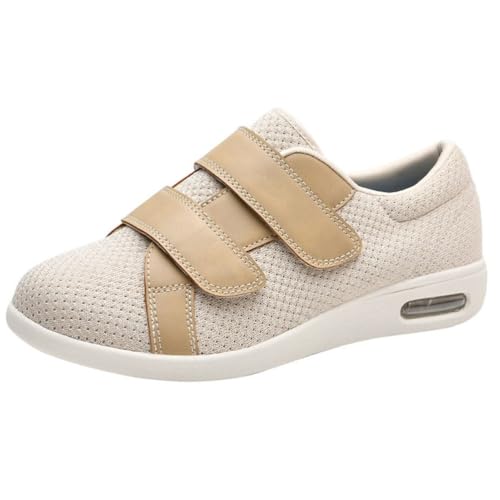 Unisex Casual Diabetiker Schuhe Extra Breite Breite Ältere Ödeme Turnschuhe Fußgewölbestütze, Verstellbare Leichte Wanderschuhe,Beige,44 EU von Generic