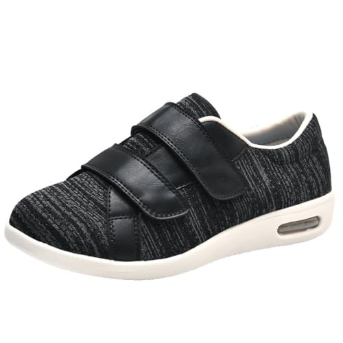Unisex Casual Diabetiker Schuhe Extra Breite Breite Ältere Ödeme Turnschuhe Fußgewölbestütze, Verstellbare Leichte Wanderschuhe,Schwarz,45 EU von Generic
