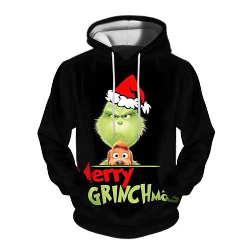 Unisex Hoodie Grinch Kostüm Herren Kreativer 3D Druck Weihnachtspullover Langarm Sweatshirt mit Taschen Jungen MäDchen Grinch Kleidung Herbst Winter Warm Oberteile Festliche Party Weihnachts Mantel von Generic
