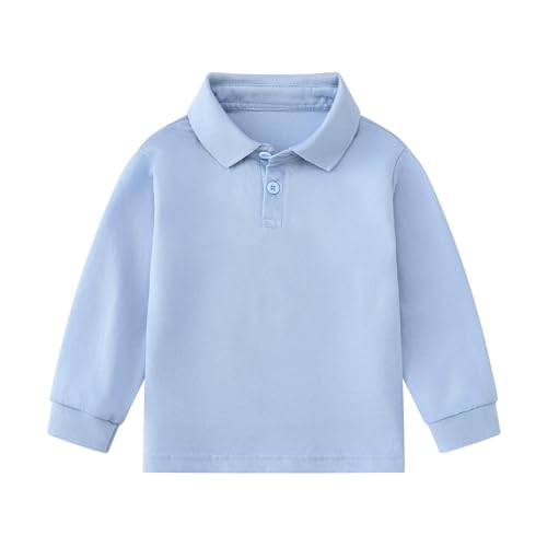 Unisex Kinder Poloshirt Jungen Mädchen Einfarbig Langarm Poloshirts mit Knopfleiste&Polokragen Basic Polo T-Shirt Casual Tops Fashion Klassisch Oberteile Schuluniform Langarmshirt Golf Polo Pullover von Generic