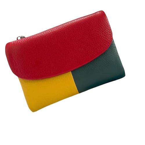 Unisex Leather Wallet, 5.3In Short Genuine Leather Coin Card Holder with Money Clip for Coins and Cards, Small Compact Bifold Pocket Purse Multicolor, for Men & Wome (Contrast Red) von Generic