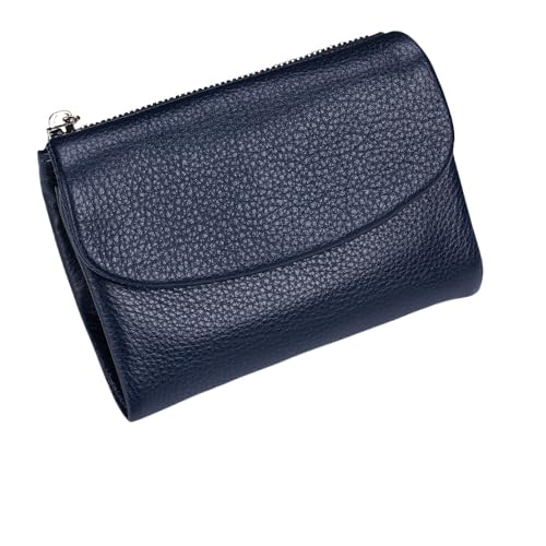 Unisex Leather Wallet, 5.3In Short Genuine Leather Coin Card Holder with Money Clip for Coins and Cards, Small Compact Bifold Pocket Purse Multicolor, for Men & Wome (Dark Blue) von Generic