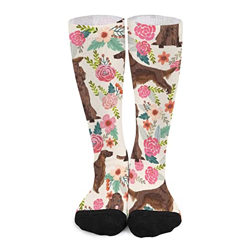 Unisex Lustige Crew Socken,Irish Setter Floral Flowersog Cream Mid Wade Kleid Socken Sport Socken Sportliche lange Tube Strümpfe für Männer Frauen von Generic