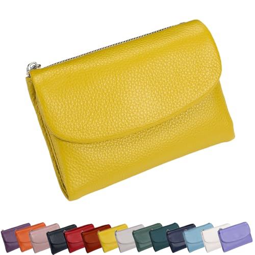Unisex Pebble Leather Wallet – Compact Purse with Card Slots, Coin Pocket & Cash Storage – Multi-Color Small Wallet for Women & Men (Yellow) von Generic