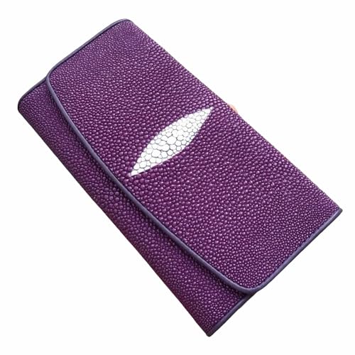 Unisex Stil authentische Stingray Haut männlich weiblich lange dreifach gefaltete Geldbörse echtes Leder Damen Herren große Clutch Geldbörse Damen Geldtasche, Violett, 19cm x 10cm x 3cm, Modischer von Generic