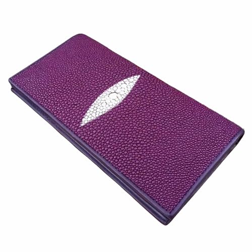 Unisex Stil authentische echte Stingray Skin Damen Herren Slim Bifold Wallet Card Bag Echtes Leder Damen Herren Dünn Clutch Geldbörse, Violett, Freizeit von Generic