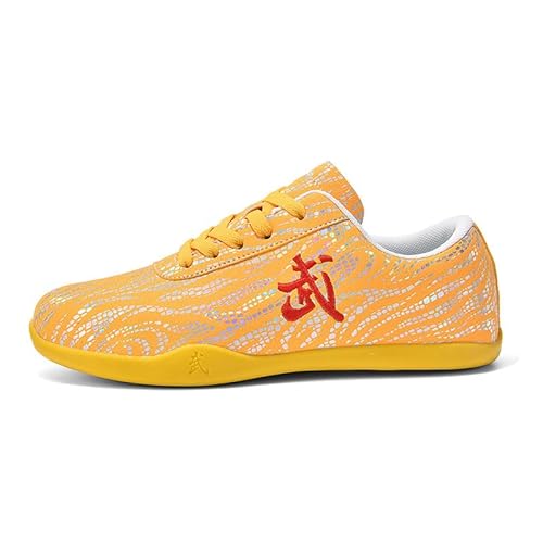 Unisex Tai Chi Kung Fu Schuhe Atmungsaktive rutschfeste Kampfsportarten Sport Gym Trainer Für Das Tägliche Gehtraining Morgenübungen,Gold,35 EU von Generic