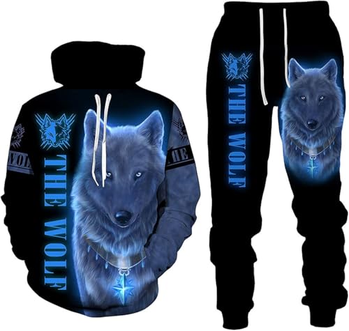 Unisex Trainingsanzug Wolf 3D Druck Wolf-Hoodie-Set Jogginganzug Herren Wolf Kapuzenpullover Bunt Langarm Coole Sweatshirt S-6XL (Style 3#,S) von Generic