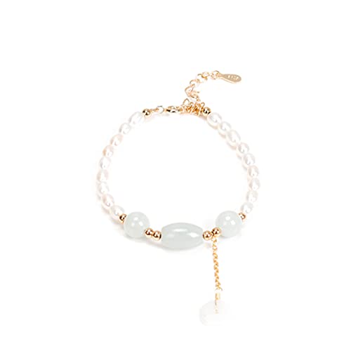 Unregelmäßiges Armband aus natürlichen Süßwasserperlen und Jadeperlen, kompatibel mit Damen, rundem Anhänger, modischem Hochzeitsschmuck (Edelsteinfarbe: Weiß) von Generic