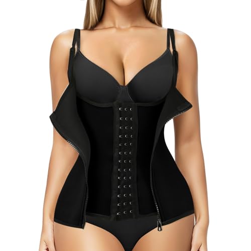 Unterbrust Korsett Waist Trainer Damen bauchweg Body Shaper Taillenformer Palast-Shapewear mit Haken Reißverschluss Verstellbar Träger von Generic