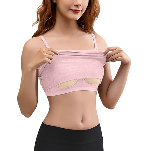 Unterhemd Damen Mit BH - Tanktops Mit Spaghettiträger Baumwoll Trägershirt Spaghetti Top Einfarbig Basic Camisole-Top Schulterfrei Trägertop Sportlich Traininsshirt Oversize Unterziehshirt von Generic