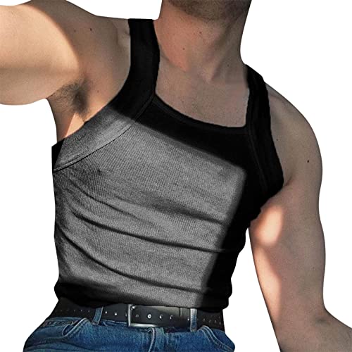 Unterhemd Herren, Herren Tank Top Sommer Slim Fit Quadratischer Ausschnitt, Unterhemden Einfarbig ärmelloses, Tanktop Atmungsaktiv Leicht Männer Muscle Shirt Achselshirts für Bodybuilding von Generic