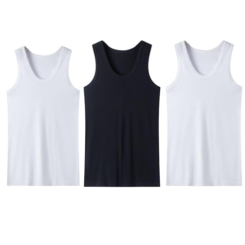 Unterhemd Herren 3er Pack Baumwolle Tank Top Classic Unterhemden Herren-Unterhemden Sport Unterziehshirt Basic Tanktop Slim Fit T Shirt Muskelshirts Angebote Schwarz-Weiß XXL von Generic