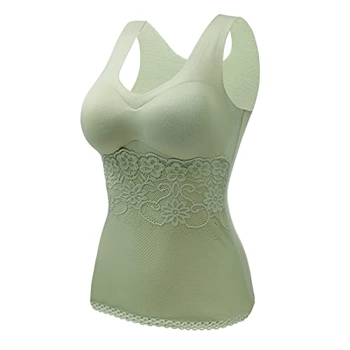 Unterhemd mit BH Damen Winter Spitze BH Hemd Ohne Bügel mit Cups V-Ausschnitt Thermo Fleece Unterhemden Ärmellos Gefütterte Tank Top Eingebauter BH Damen von Generic