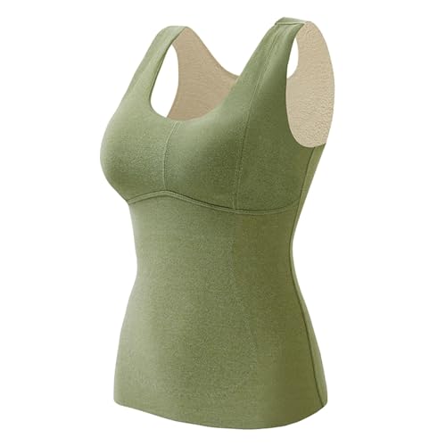 Unterhemd mit BH Damen Winter Spitze BH Hemd Ohne Bügel mit Cups V-Ausschnitt Thermo Fleece Unterhemden Ärmellos Gefütterte Tank Top Eingebauter BH von Generic