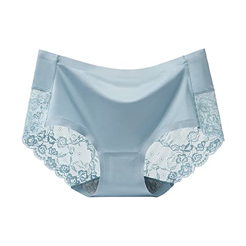 Unterhosen Damen Eisseide Panties Set Sexy Spitze Hipster Unterwäsche Hohe Taille Baumwollzwickel Antibakterielles und Atmungsaktiv Slips Sexy Ultra-Dünn Bequem Höschen (Blau, M) von Generic