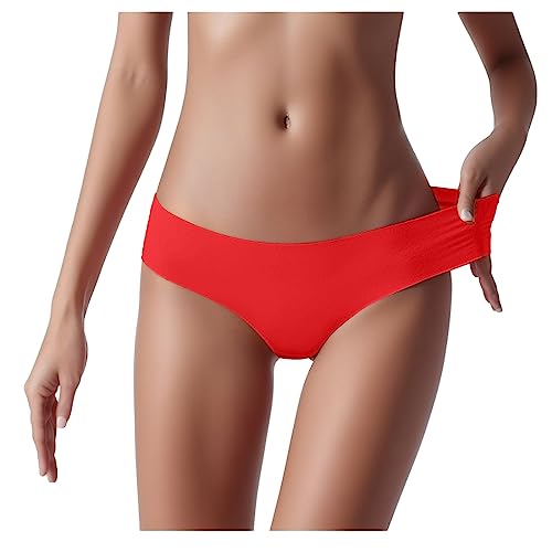 Unterhosen Damen Panty Nahtlose Unterwäsche Baumwolle Slips Weiche Pantys Hipster Einfarbig Underwear Bequeme Atmungsaktiv Unterhose Für Frauen Mädchen (Red, S) von Generic