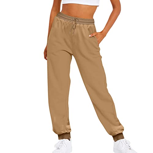 Unterhosen Damen Trousers with Pockets Wide Leg Drawstring Running Workout Jogging Bottoms Braun L von Generic