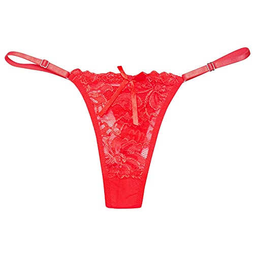 Unterhosen Damen Unsichtbarer Tief Sitzender String Damen Bauchkontrolle Strings Set Damen Panty Bio Baumwolle Atmungsaktive String Thong Tanga Frauen Weich Pantys (I-Red, One Size) von Generic