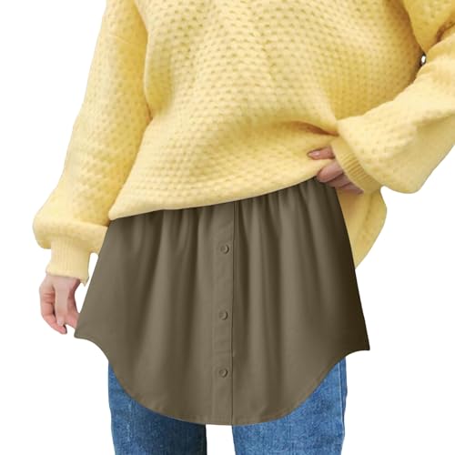 Unterrock Damen Blusenrock Bluse Rock Blusenröcke Hemdrock Hemdverlängerung Blusenverlängerung Hemdrock Unterzie Bluse Rock Verlängerung Extender Mini Skirt mit KnöPfen (Khaki-B, XXL) von Generic