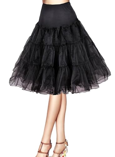 Unterröcke Petticoat Unterrock Rock 1950 Jahre Retro Crinoline Underskirt Reifrock Röcke 50s Swing Vintage tüllrock net Halb Slips Skirt für Wedding Bridal Petticoat Rockabilly Kleid(Schwarz,50) von Generic
