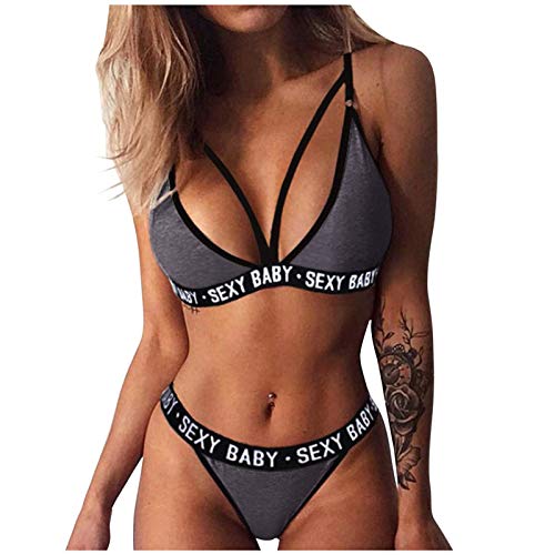 Unterwäsche BH V Ausschnitt Plus Size Bra Babydoll Unterwäsche Damen Dessous Sexy Set Damen Spitzen Push Up BH Sets Panties Zweiteiliger Nachtwäsche Lingerie Outfit mit Tanga Reizwäsche Body Suit von Generic