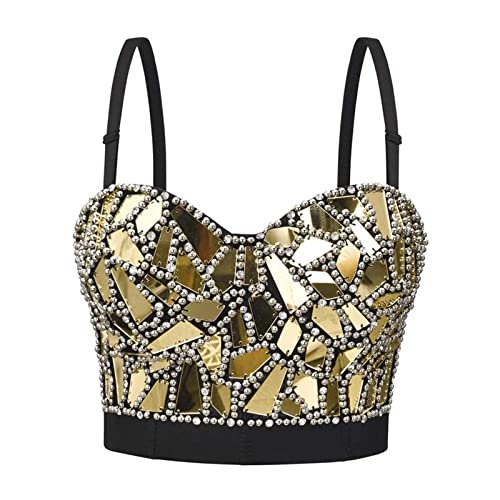 Unterwäsche Damen Reizvolle Büstenhalter Pailletten Perlen Verzierte Strappy Reizvolle BH Push Up Bustier Crop Top Club Party Korsett Clubwear Party BH Top(C Gold,L) von Generic