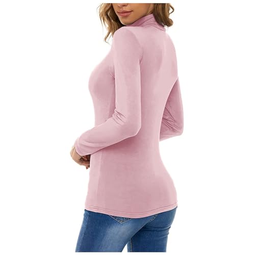 Unterziehshirt Damen Langarm DüNn Rollkragen Baumwolle-Rollkragenpullover Basic Langarmshirts Oberteil Eng Unterziehshirts-Rollkragenshirt T-Shirts Stretch Elegant Unterhemden Shirt von Generic