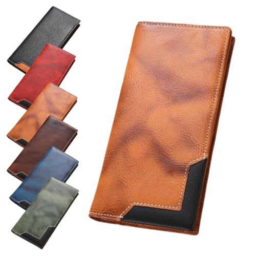 Upliftjoys Cowhide Vintage Wallet,Leather Bifold Long Card Wallets for Men,Large Capacity Patchwork Multi Compartment Wallet (Yellow) von Generic