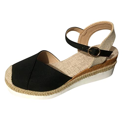 Urlaubs-Slingback-Court-Wedges für Damen, Canvas-Farbblock-Espadrille-Wedge-Schuhe Damen Weiße Schuhe Elegant von Generic