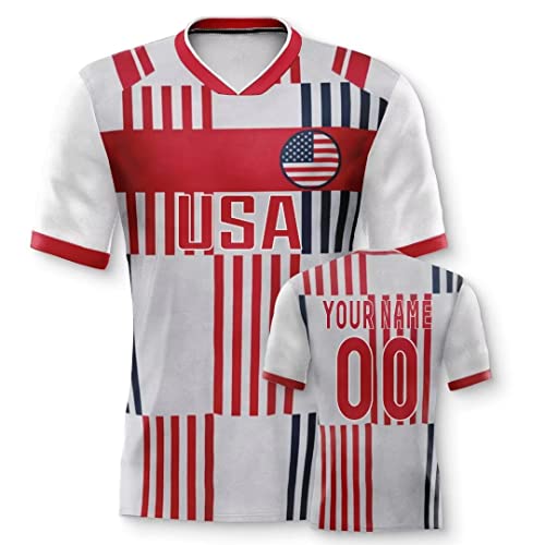 Usa Personalisiertes Weltmeisterschaft Fussball Trikot mit Ihrem Namen und Nummer für Herren Damen Kinder Casual Sport Fan T-Shirt Trikot Geschenk Rot Grau von Generic