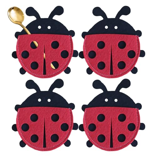 Utensilien-Besteckhalter-Beutel, Filz-Besteckhalter-Beutel - Ostern Marienkäfer Form Silberbesteck Geschirr Utensilienhalter,Cartoon-Osterbesteckhalter für Café, Hotel, Restaurant, Küche von Generic