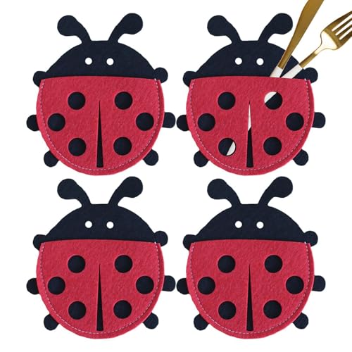 Utensilien-Besteckhalter-Beutel, Filz-Besteckhalter-Beutel | Ostern Marienkäfer Form Silberbesteck Geschirr Utensilienhalter - Tragbare Tischutensilien-Präsentationstasche für Löffel, Gabeln und Utens von Generic